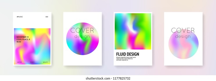 Cover fluid set. Abstract backgrounds. Plastic cover fluid with gradient mesh. 90s, 80s retro style. Iridescent graphic template for placard, presentation, banner, brochure.