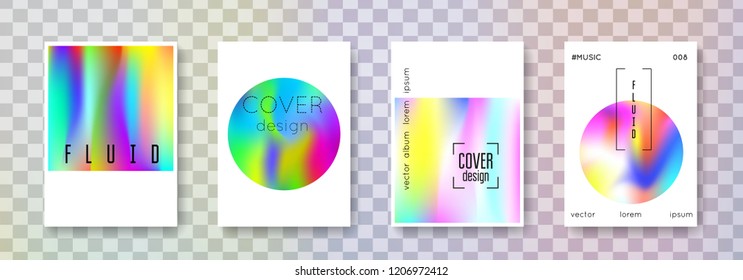 Cover fluid set. Abstract backgrounds. Multicolor cover fluid with gradient mesh. 90s, 80s retro style. Pearlescent graphic template for placard, presentation, banner, brochure.
