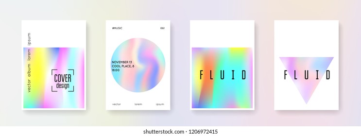 Cover fluid set. Abstract backgrounds. Neon cover fluid with gradient mesh. 90s, 80s retro style. Pearlescent graphic template for book, annual, mobile interface, web app.