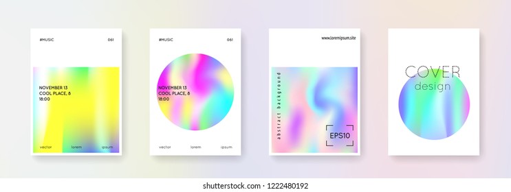 Cover fluid set. Abstract backgrounds. Colorful cover fluid with gradient mesh. 90s, 80s retro style. Iridescent graphic template for book, annual, mobile interface, web app.