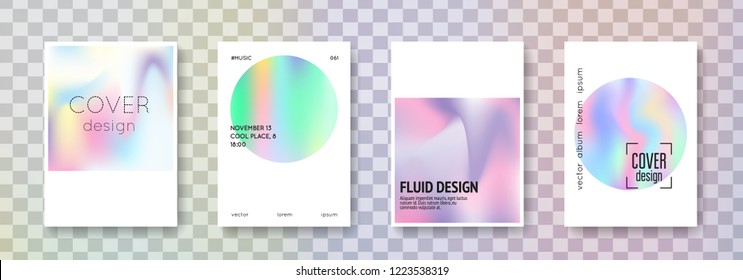 Cover fluid set. Abstract backgrounds. Multicolor cover fluid with gradient mesh. 90s, 80s retro style. Iridescent graphic template for placard, presentation, banner, brochure.