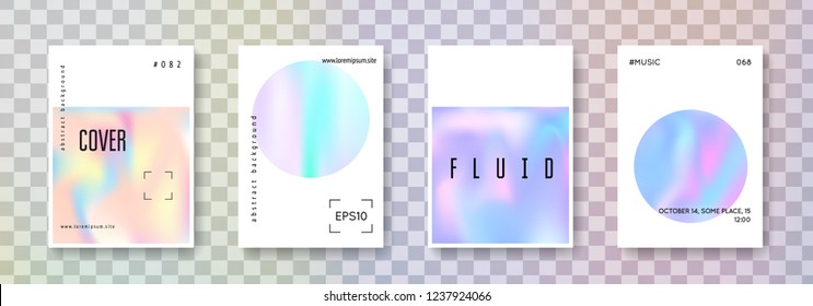 Cover fluid set. Abstract backgrounds. Neon cover fluid with gradient mesh. 90s, 80s retro style. Pearlescent graphic template for brochure, banner, wallpaper, mobile screen