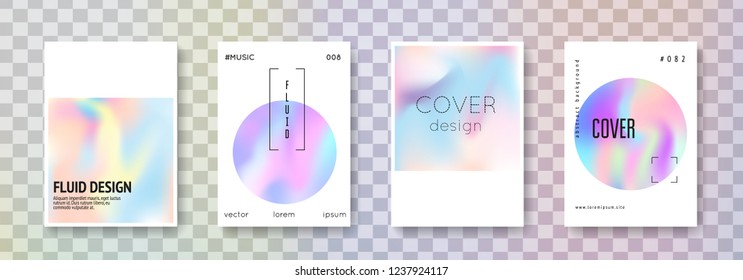 Cover fluid set. Abstract backgrounds. Hipster cover fluid with gradient mesh. 90s, 80s retro style. Iridescent graphic template for placard, presentation, banner, brochure.