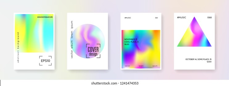 Cover fluid set. Abstract backgrounds. Stylish cover fluid with gradient mesh. 90s, 80s retro style. Iridescent graphic template for brochure, banner, wallpaper, mobile screen