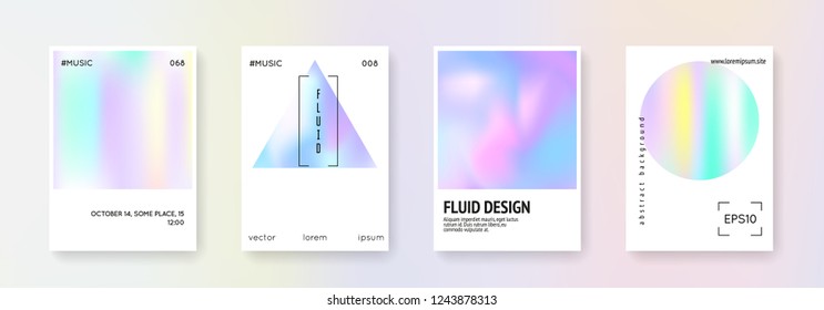 Cover fluid set. Abstract backgrounds. Stylish cover fluid with gradient mesh. 90s, 80s retro style. Iridescent graphic template for brochure, banner, wallpaper, mobile screen