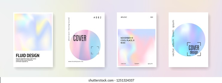 Cover fluid set. Abstract backgrounds. Trendy cover fluid with gradient mesh. 90s, 80s retro style. Iridescent graphic template for book, annual, mobile interface, web app.