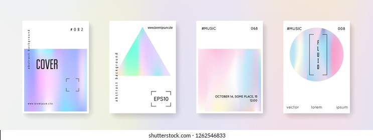 Cover fluid set. Abstract backgrounds. Bright cover fluid with gradient mesh. 90s, 80s retro style. Pearlescent graphic template for placard, presentation, banner, brochure.