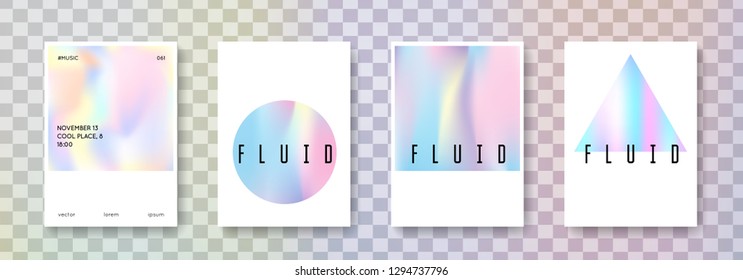 Cover fluid set. Abstract backgrounds. Hipster cover fluid with gradient mesh. 90s, 80s retro style. Iridescent graphic template for placard, presentation, banner, brochure.