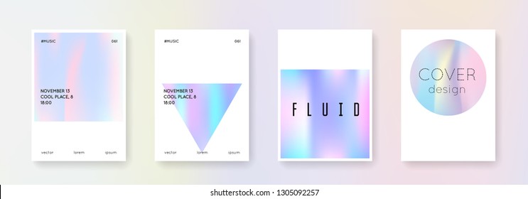 Cover fluid set. Abstract backgrounds. Liquid cover fluid with gradient mesh. 90s, 80s retro style. Iridescent graphic template for placard, presentation, banner, brochure.