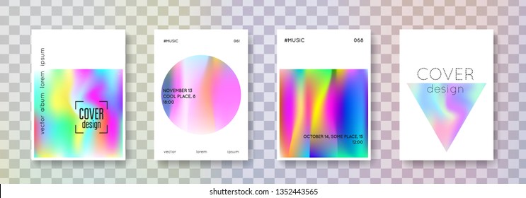 Cover fluid set. Abstract backgrounds. Retro cover fluid with gradient mesh. 90s, 80s retro style. Pearlescent graphic template for placard, presentation, banner, brochure.