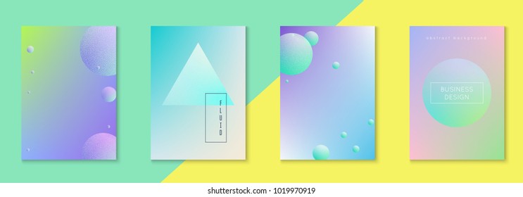 Cover fluid set with round shape. Gradient circles on holographic background. Modern hipster template for placard, presentation, banner, flyer, brochure. Minimal cover fluid in vibrant neon colors.