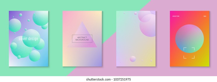 Cover fluid set with round shape. Gradient circles on holographic background. Trendy hipster template for poster, covers, banners, flyers, report, brochure. Minimal cover fluid in vibrant neon colors.