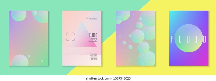 Cover fluid set with round shape. Gradient circles on holographic background. Modern hipster template for placards, banners, flyers, report, brochure. Minimal cover fluid in vibrant neon colors.