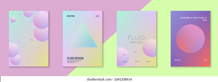 Cover fluid set with round shape. Gradient circles on holographic background. Trendy hipster template for placard, presentation, banner, flyer, brochure. Minimal cover fluid in vibrant neon colors.