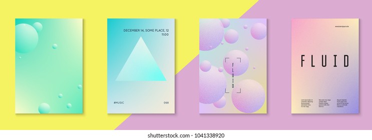 Cover fluid set with round shape. Gradient circles on holographic background. Trendy hipster template for placard, presentation, banner, flyer, brochure. Minimal cover fluid in vibrant neon colors.