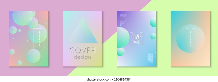 Cover fluid set with round shape. Gradient circles on holographic background. Modern hipster template for placard, cover, banner, flyer, presentation, annual. Minimal cover fluid in vibrant neon color