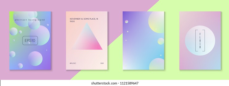 Cover fluid set with round shape. Gradient circles on holographic background. Trendy hipster template for placard, presentation, banner, flyer, brochure. Minimal cover fluid in vibrant neon colors.