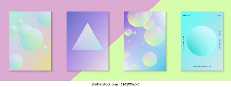 Cover fluid set with round shape. Gradient circles on holographic background. Trendy hipster template for placard, presentation, banner, flyer, brochure. Minimal cover fluid in vibrant neon colors.