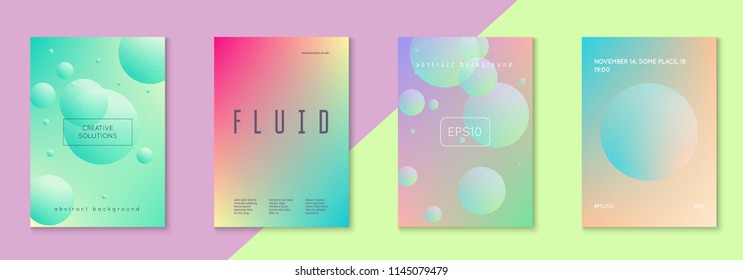 Cover fluid set with round shape. Gradient circles on holographic background. Trendy hipster template for placard, presentation, banner, flyer, brochure. Minimal cover fluid in vibrant neon colors.