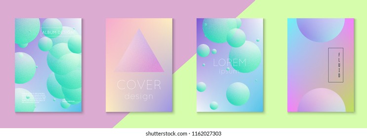 Cover fluid set with round shape. Gradient circles on holographic background. Trendy hipster template for poster, covers, banners, flyers, report, brochure. Minimal cover fluid in vibrant neon colors.