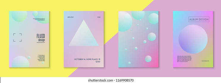 Cover fluid set with round shape. Gradient circles on holographic background. Trendy hipster template for placard, presentation, banner, flyer, brochure. Minimal cover fluid in vibrant neon colors.