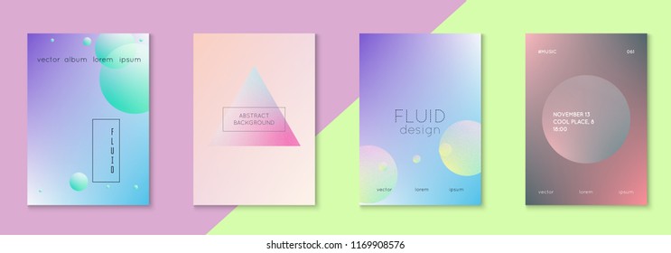 Cover fluid set with round shape. Gradient circles on holographic background. Modern hipster template for placard, presentation, banner, flyer, brochure. Minimal cover fluid in vibrant neon colors.