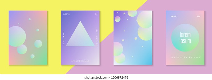 Cover fluid set with round shape. Gradient circles on holographic background. Modern hipster template for placard, cover, banner, flyer, presentation, annual. Minimal cover fluid in vibrant neon color