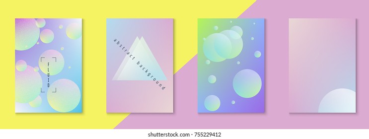Cover fluid set with round shape. Gradient circles on holographic background. Modern hipster template for placards, banners, flyers, report, brochure. Minimal cover fluid in vibrant neon colors.