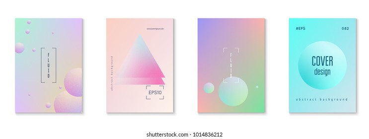 Cover fluid set with round shapes. Gradient circles on holographic background. Modern hipster template for placards, banners, flyers, report, brochure. Minimal cover fluid in vibrant neon colors.