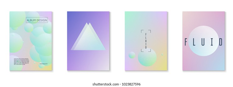 Cover fluid set with round shapes. Gradient circles on holographic background. Modern hipster template for placards, banners, flyers, report, brochure. Minimal cover fluid in vibrant neon colors.