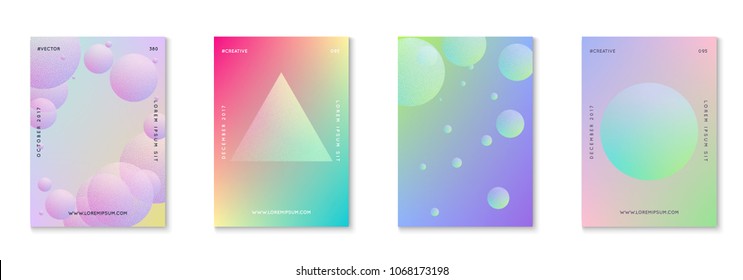 Cover fluid set with round shapes. Gradient circles on holographic background. Modern hipster template for placards, banners, flyers, report, brochure. Minimal cover fluid in vibrant neon colors.