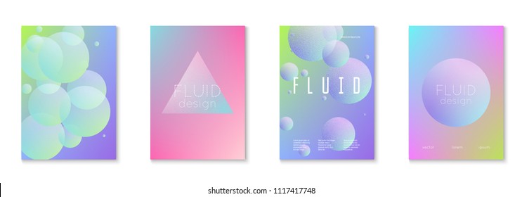 Cover fluid set with round shapes. Gradient circles on holographic background. Modern hipster template for placards, banners, flyers, report, brochure. Minimal cover fluid in vibrant neon colors.