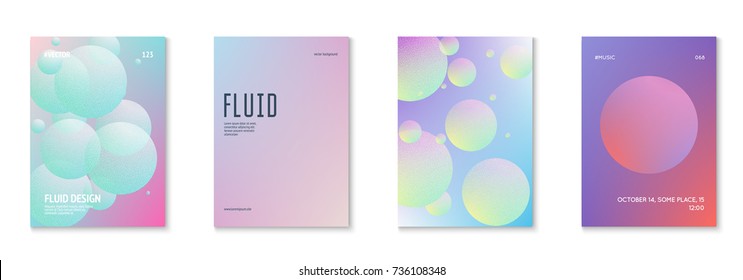 Cover fluid set with round shapes. Gradient circles on holographic background. Modern hipster template for placards, banners, flyers, report, brochure. Minimal cover fluid in vibrant neon colors.