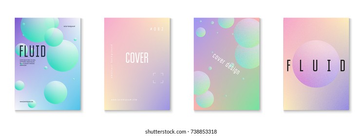 Cover fluid set with round shapes. Gradient circles on holographic background. Modern hipster template for placards, banners, flyers, report, brochure. Minimal cover fluid in vibrant neon colors.