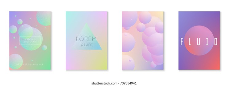 Cover fluid set with round shapes. Gradient circles on holographic background. Modern hipster template for placards, banners, flyers, report, brochure. Minimal cover fluid in vibrant neon colors.
