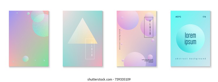 Cover fluid set with round shapes. Gradient circles on holographic background. Modern hipster template for placards, banners, flyers, report, brochure. Minimal cover fluid in vibrant neon colors.