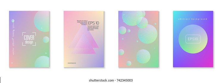 Cover fluid set with round shapes. Gradient circles on holographic background. Modern hipster template for placards, banners, flyers, report, brochure. Minimal cover fluid in vibrant neon colors.