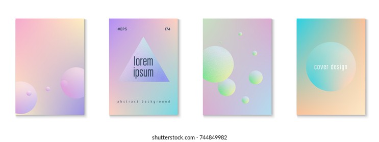 Cover fluid set with round shapes. Gradient circles on holographic background. Modern hipster template for placards, banners, flyers, report, brochure. Minimal cover fluid in vibrant neon colors.