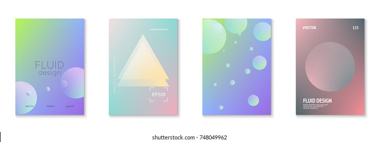 Cover fluid set with round shapes. Gradient circles on holographic background. Modern hipster template for placards, banners, flyers, report, brochure. Minimal cover fluid in vibrant neon colors.