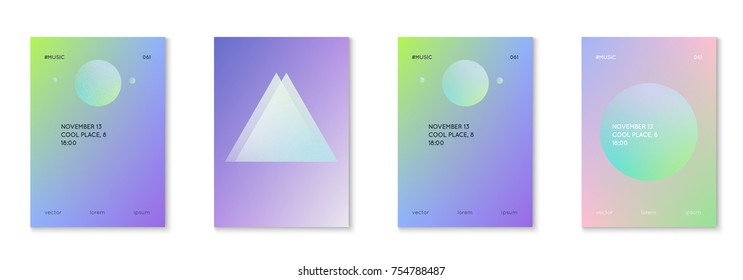 Cover fluid set with round shapes. Gradient circles on holographic background. Modern hipster template for placards, banners, flyers, report, brochure. Minimal cover fluid in vibrant neon colors.