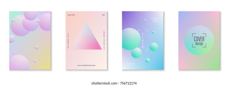 Cover fluid set with round shapes. Gradient circles on holographic background. Modern hipster template for placards, banners, flyers, report, brochure. Minimal cover fluid in vibrant neon colors.