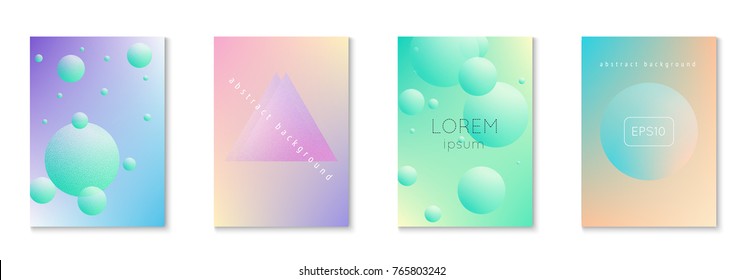 Cover fluid set with round shapes. Gradient circles on holographic background. Modern hipster template for placards, banners, flyers, report, brochure. Minimal cover fluid in vibrant neon colors.