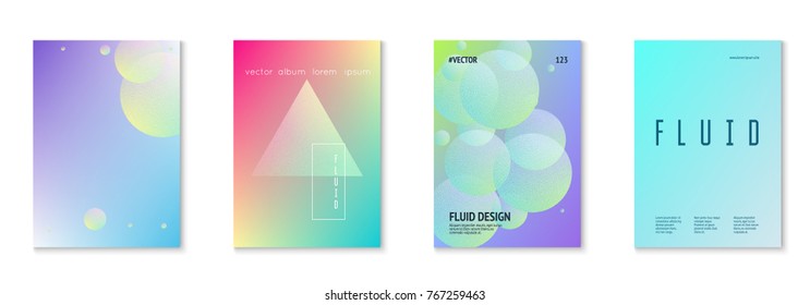Cover fluid set with round shapes. Gradient circles on holographic background. Modern hipster template for placards, banners, flyers, report, brochure. Minimal cover fluid in vibrant neon colors.