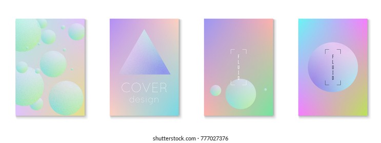 Cover fluid set with round shapes. Gradient circles on holographic background. Modern hipster template for placards, banners, flyers, report, brochure. Minimal cover fluid in vibrant neon colors.