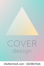 Cover fluid with triangle shapes. Gradient triangles on holographic background. Modern hipster template for banners, flyers, report, brochure. Minimal cover fluid in vibrant neon colors.