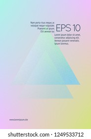 Cover fluid with triangle shapes. Gradient triangles on holographic background. Modern hipster template for banners, flyers, report, brochure. Minimal cover fluid in vibrant neon colors.