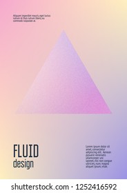 Cover fluid with triangle shapes. Gradient triangles on holographic background. Modern hipster template for banners, flyers, report, brochure. Minimal cover fluid in vibrant neon colors.