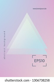 Cover fluid with triangle shapes. Gradient triangles on holographic background. Modern hipster template for banners, flyers, report, brochure. Minimal cover fluid in vibrant neon colors.