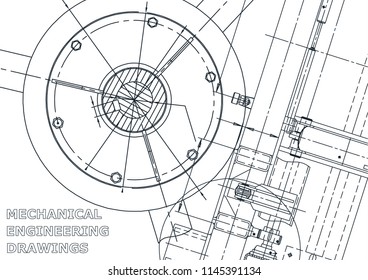 Cover, flyer, banner. Vector engineering illustration. Blueprint, background. Instrument-making drawings. Mechanical engineering drawing. Technical illustrations, backgrounds. Scheme