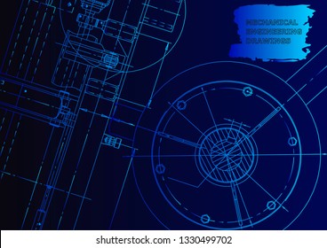 Cover, flyer, banner. Vector engineering illustration. Blueprint, background. Blue neon. Technical illustration